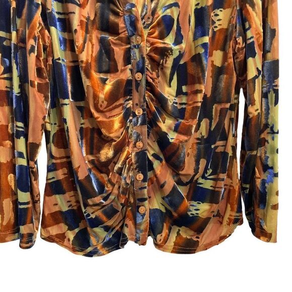 Sno Skins burnt velvet button up ruched shirt blouse Size XL - Picture 4 of 6